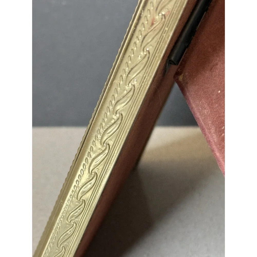 Lot of 2 Vintage MCM Art Deco Brass Metal Picture Frame Gold Tone 4x6 & 2x3 EUC